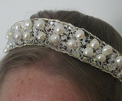 Tiara of White Fresh Water Pearls and Swarovski Crystals