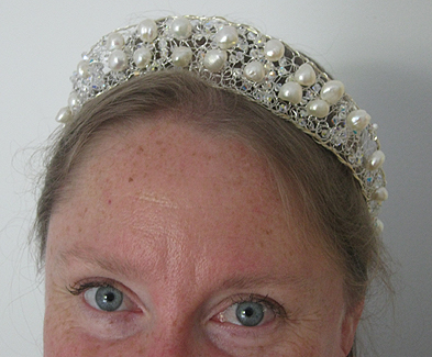 Tiara of White Fresh Water Pearls and Swarovski Crystals