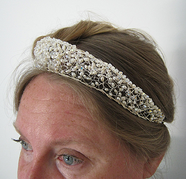 Headband of White Freshwater Pearls and Swarovski Crystals