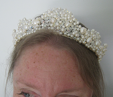 Tiara of Non-tarnish Silver Wire, Various Sized Fresh Water Pearls and Swarovski Crystals