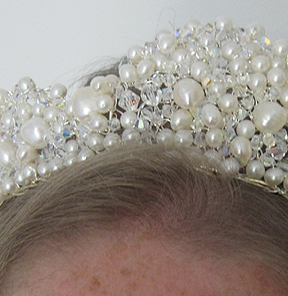 Tiara of Non-tarnish Silver Wire, Various Sized Fresh Water Pearls and Swarovski Crystals